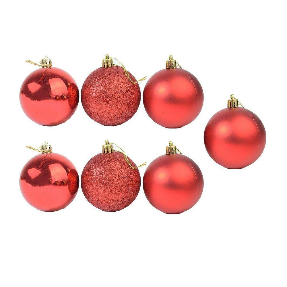 Enfeite Bola Natalina Lisa 7 Peças Em Plástico 3Cm Vermelha