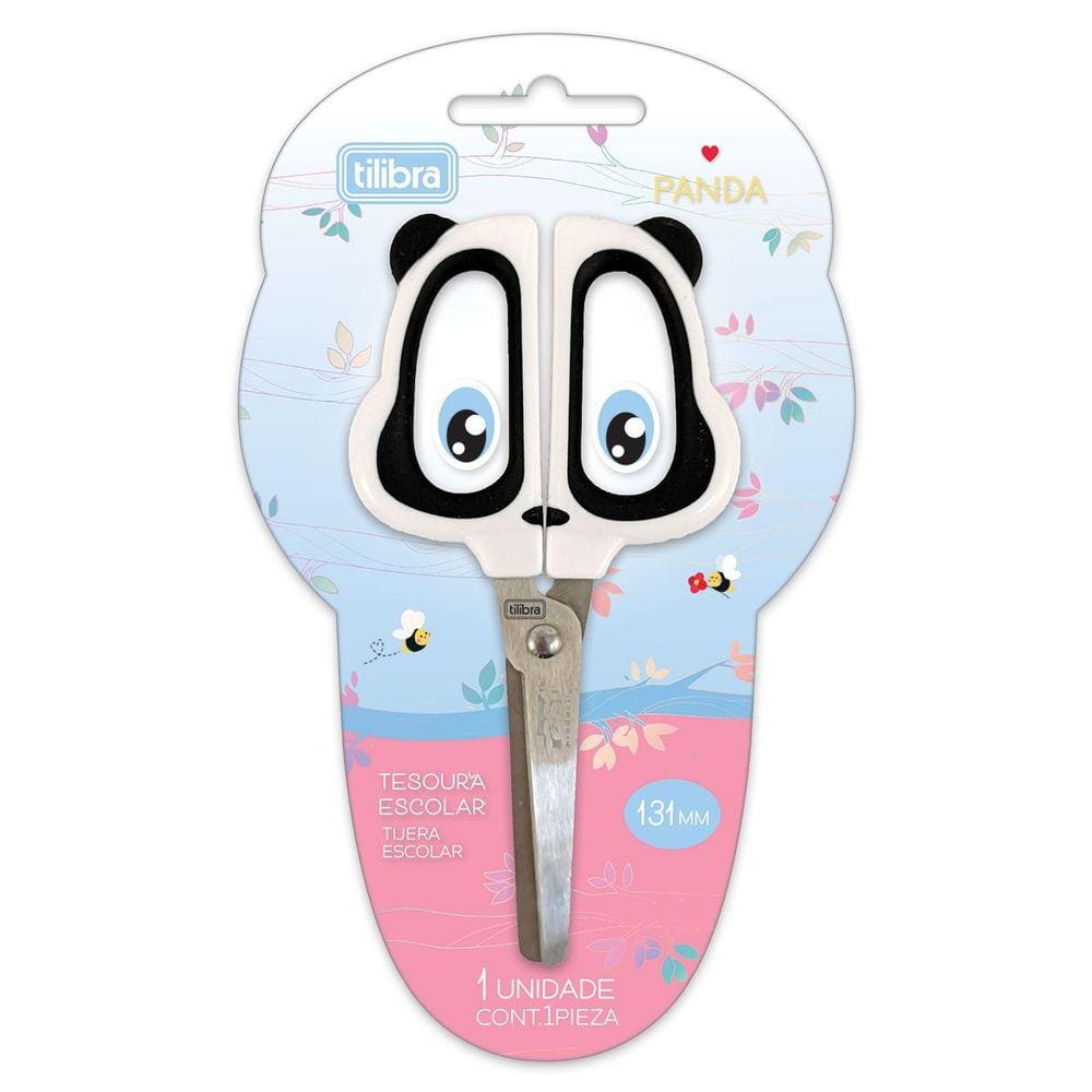 Tesoura Escolar Arredondada Formato de Panda 131mm Tilibra