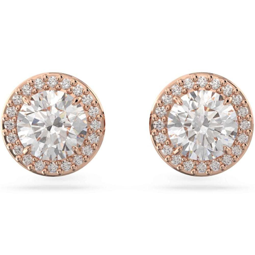 Brinco Swarovski Constella Banhado Ouro Rosa Luxo Lacado Pavé Redonda 5636275 Rose Gold