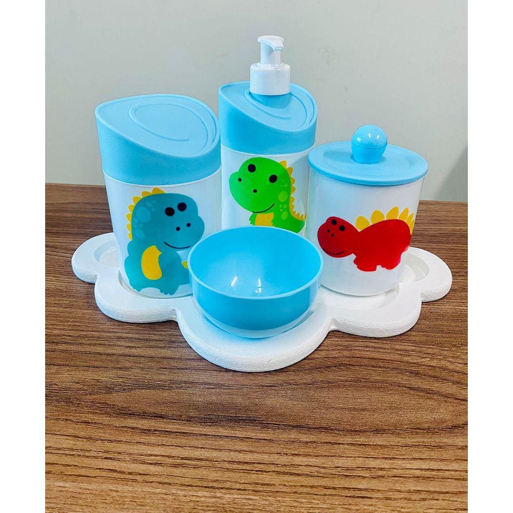 Kit Higiene Dino Baby c/bandeja nuvem branca
