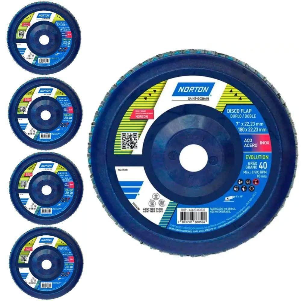 Disco de Lixa Flap 7 POL Grão 40 com 5 Unidades NORTON