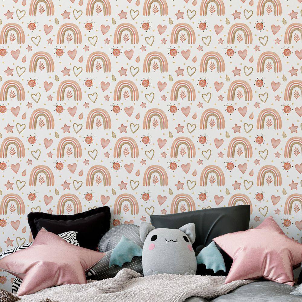 Papel de Parede Auto Adesivo Aquarela Arco-Iris rosê decorativo Lavavel quarto sala Cozinha 6m