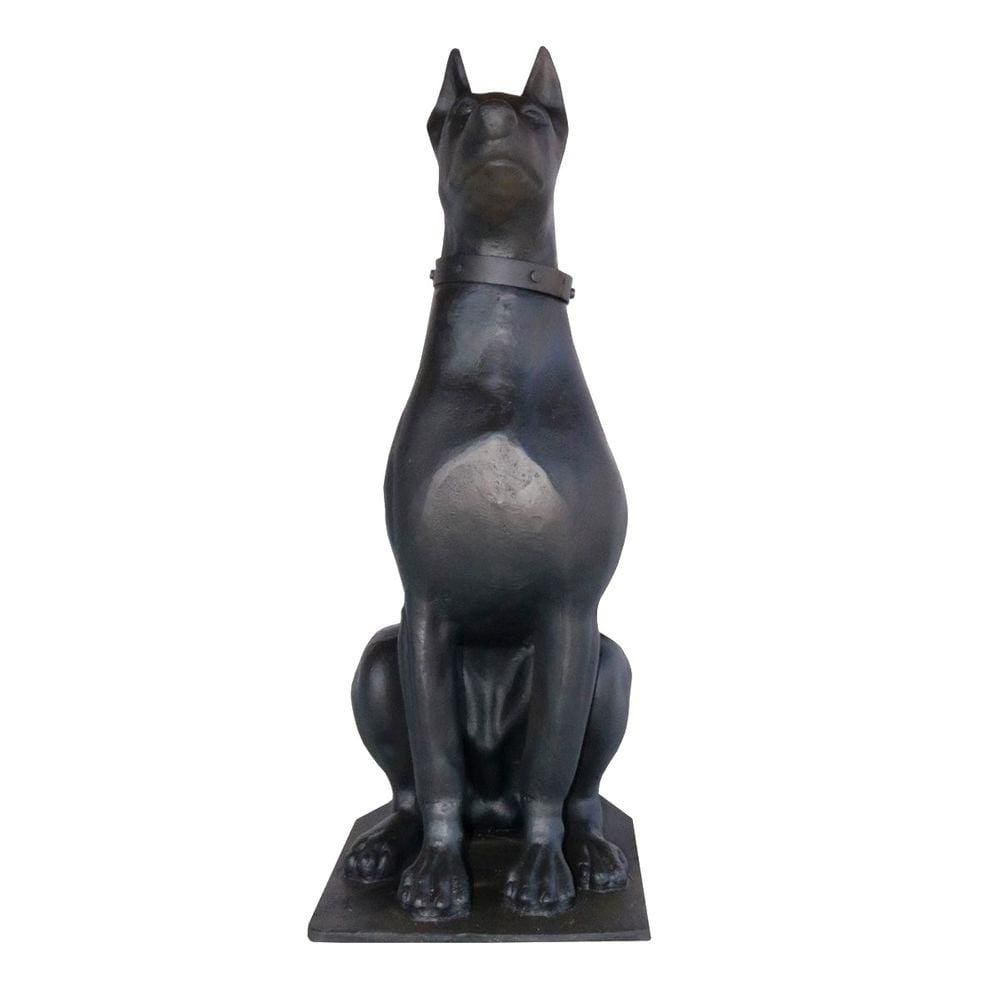 Escultura Cachorro Doberman em Ferro Fundido Decoração 90cm