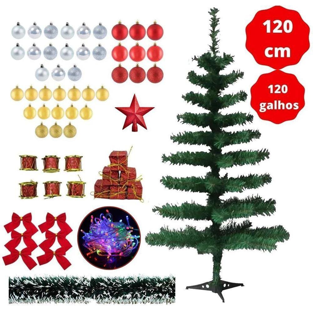 Árvore De Natal Verde Decorada 1,20M 66 Enfeite Pisca 220V