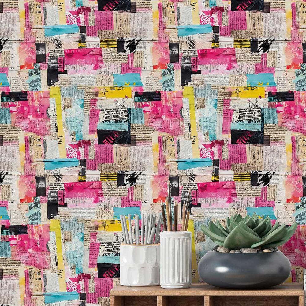 Papel de Parede Auto Colante Colagem lambe lambe rosa decorativo vinil Quarto sala cozinha 12m