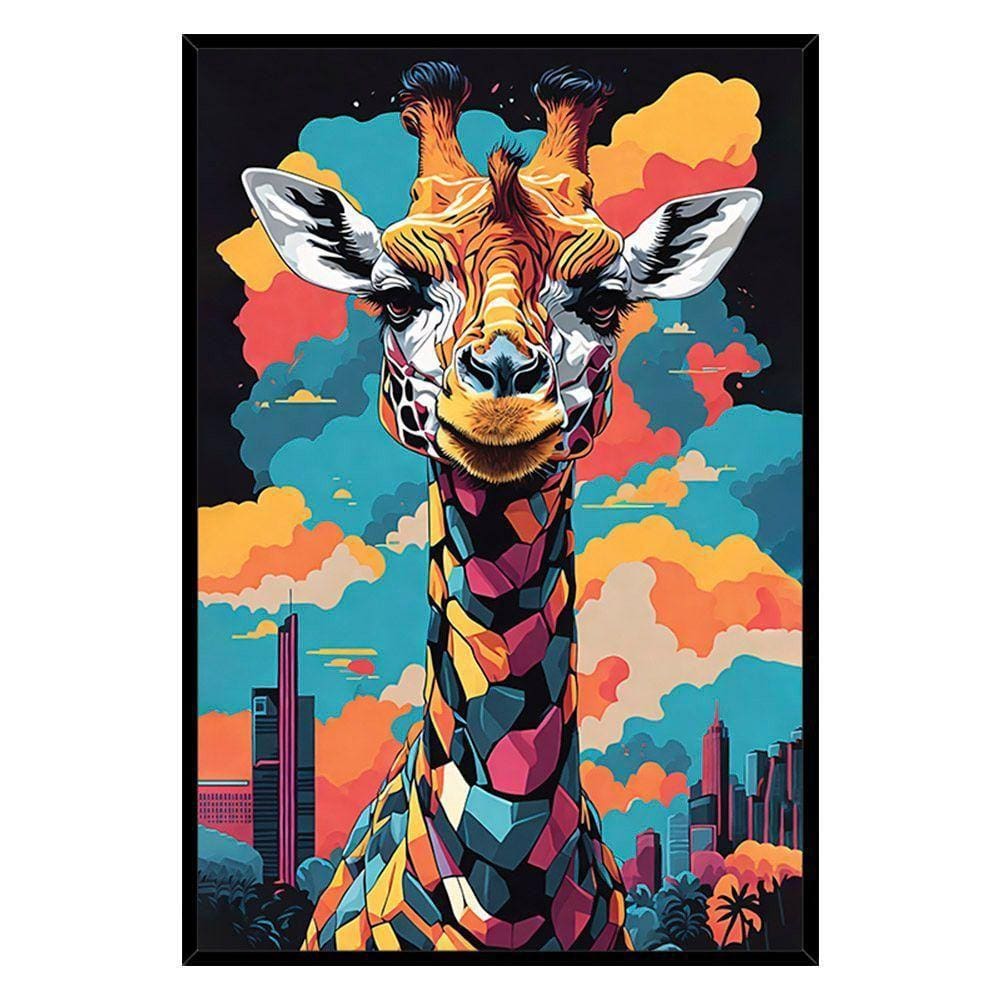 Quadro Decorativo Girafa Cores Moldura Cxalta 100x66 Titulo Moldura Preta