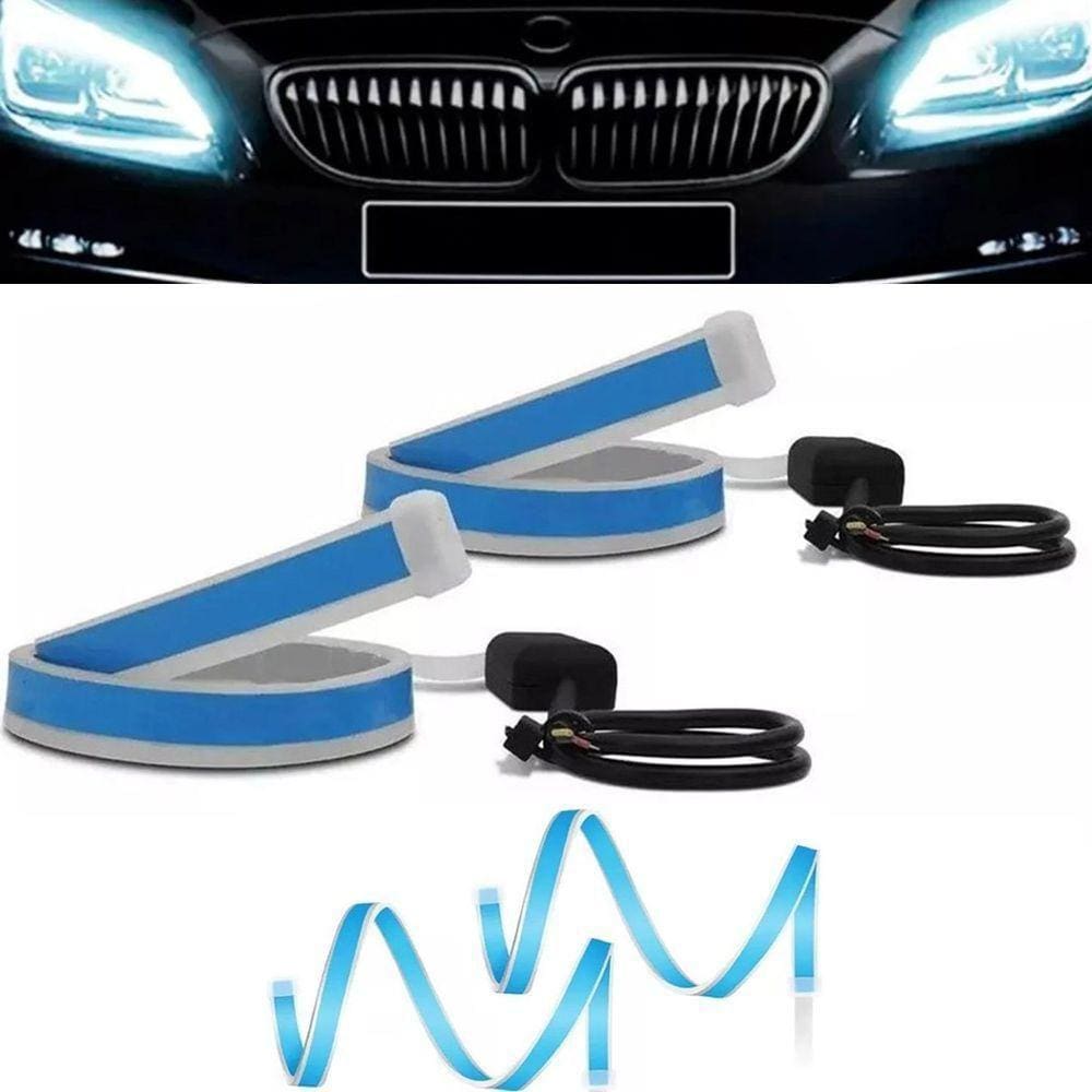 Fita Par Led Farol Seta Sequencial Carro 60cm Flexivel Luz Drl Pick Up Duster Prisma Volkos