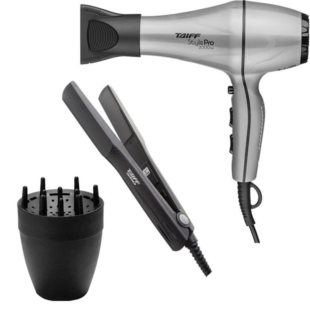 Kit Taiff - Secador Style Prata Pro 2000W 220V + Prancha Ceramic 180ºc + Difusor De Ar Smart