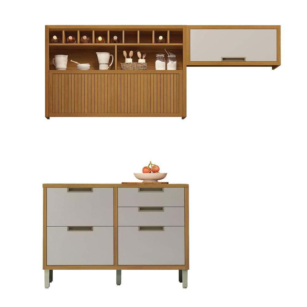 Cozinha Modulada 100% MDF 3 Peças Nesher Imperatriz Marrom Off White