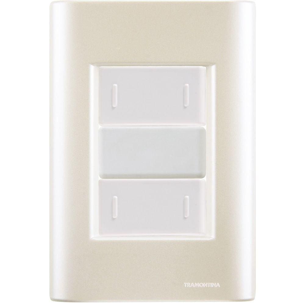 Cj Placa Dois Interruptor Duplo Giz Pérola Tramontina Completo Pronto Tramontina