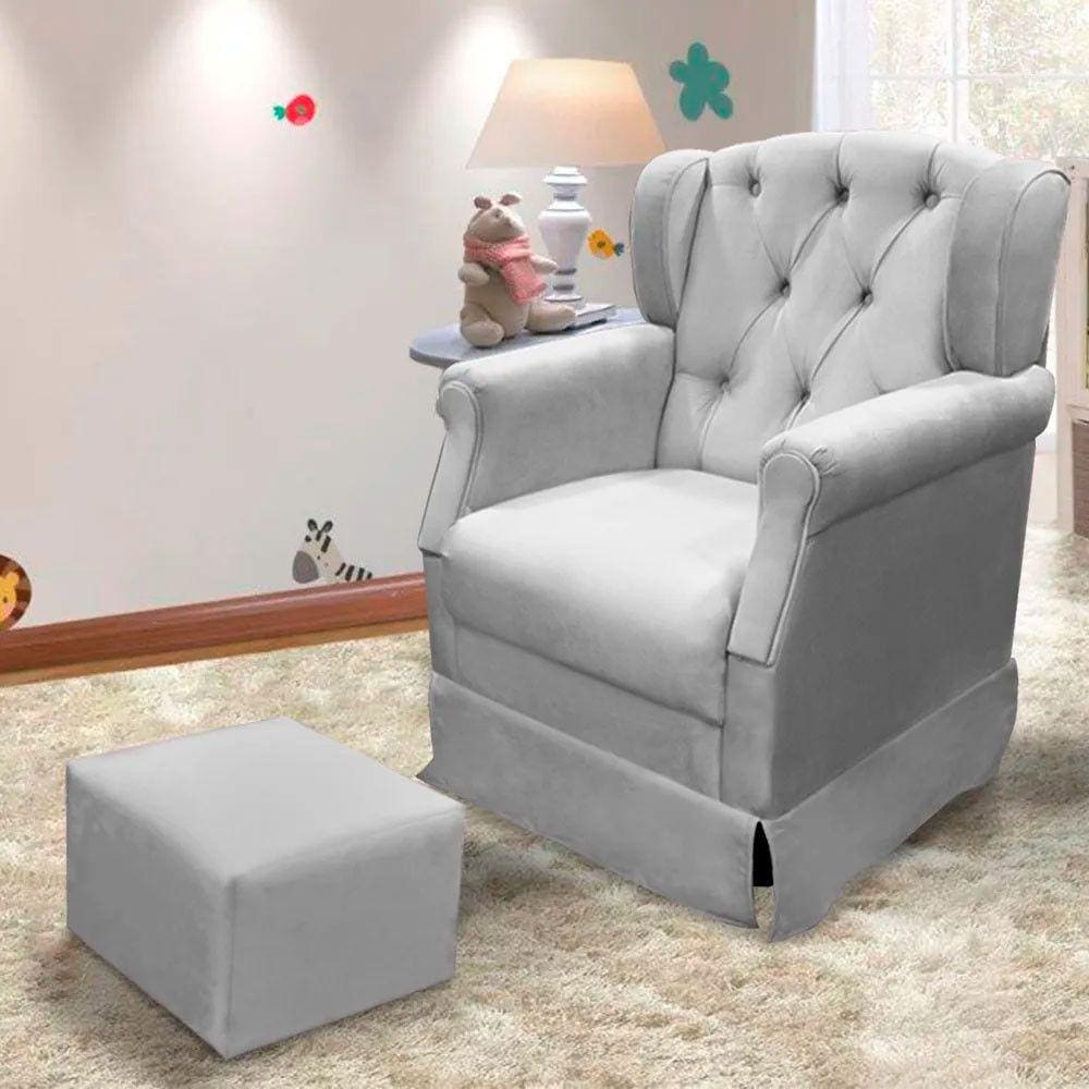 Poltrona Cadeira de Amamentação Balanço + Puff Ternura Material Sintético Branco - Speciale Home