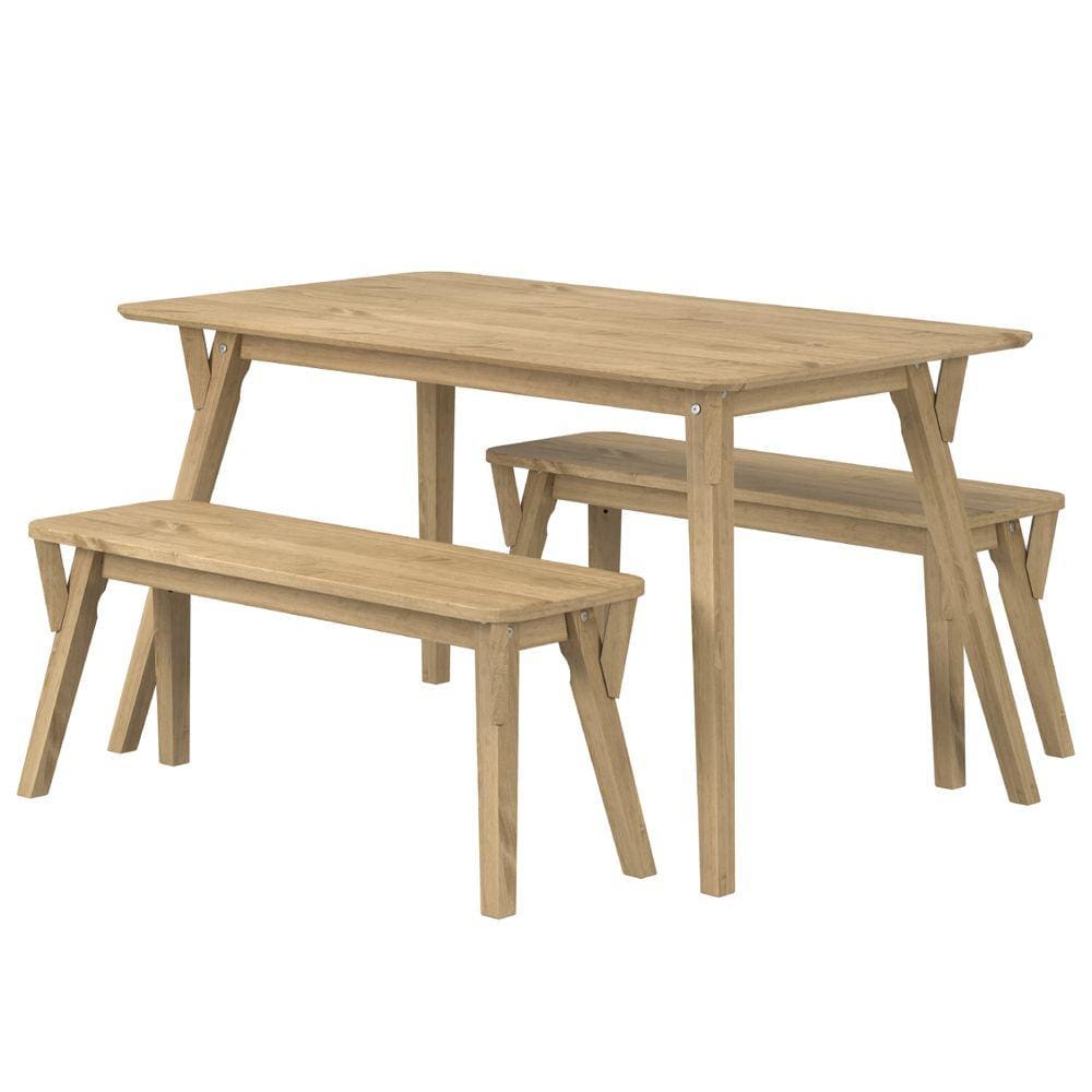 Mesa com 2 Bancos em Madeira Maciça Marrom Antique