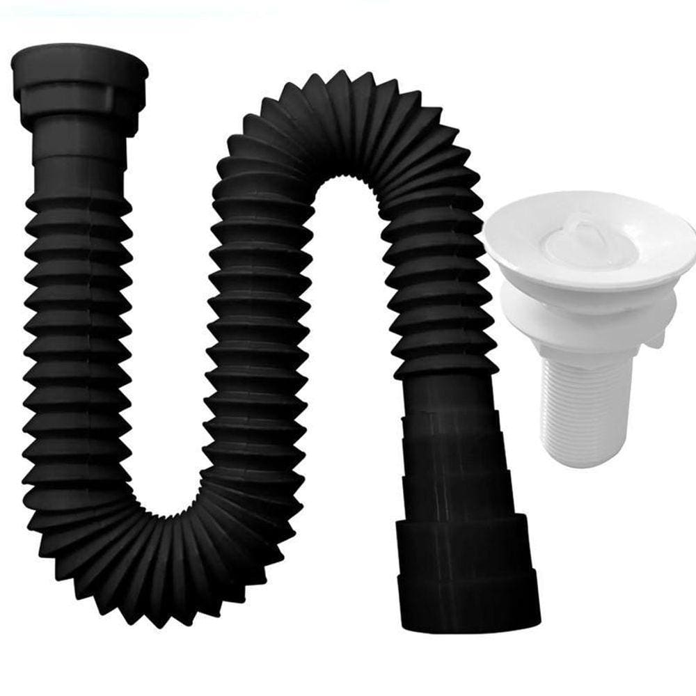 Sifão Sanfonado Multiuso 72Cm Preto Com Valvula
