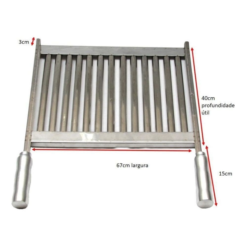 Grelha Uruguaia Inox Parrilha Churrasco 67X40Cm Premoldada