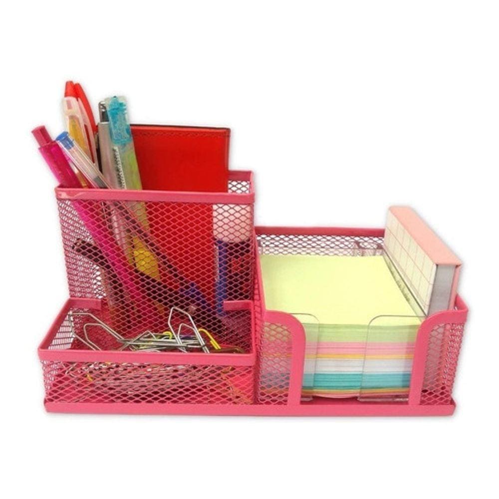 Porta Caneta Porta Treco Kit Organizador Escritório com 3 Repartições para Mesa de Escritório ROSA