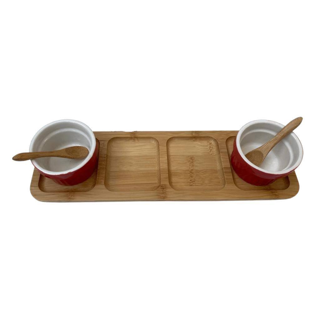 Petisqueira Com 2 Pontinhos E Colheres De Bambu - 33 Cm