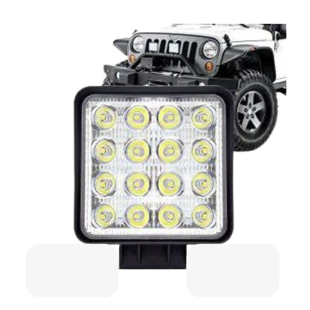Farol Auxiliar De Led Quadrado 16 Leds Grande 48W Import Und