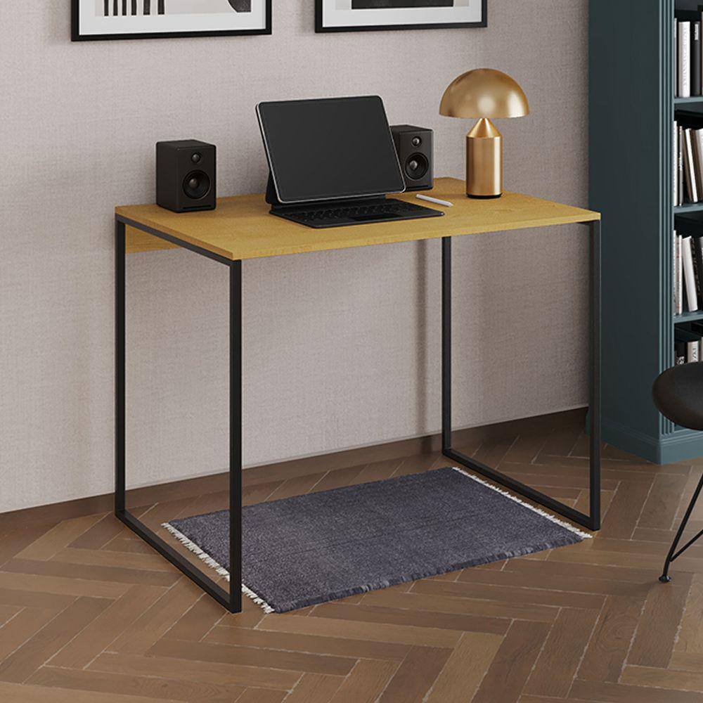 Escrivaninha Industrial Office Canela 120x53 Grécia Base Ferro Preto