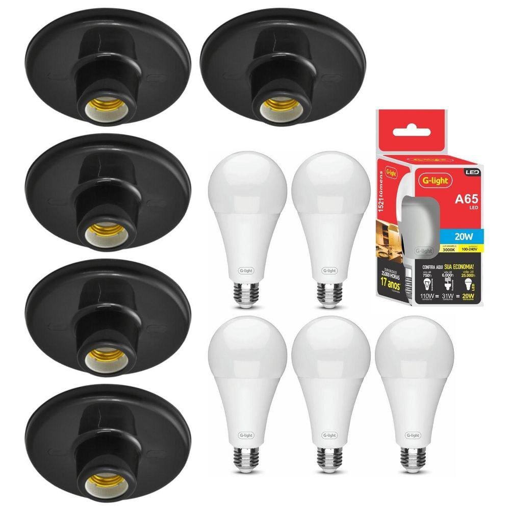 Kit 5 Plafonier Decorativo Teto Soquete Porcelana E27 Plafon