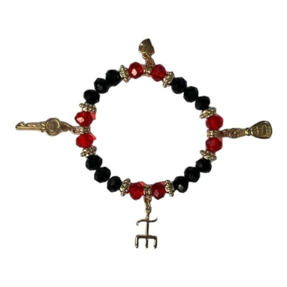 Pulseira Exu Cristal Preto E Vermelho Cristal E Silicone