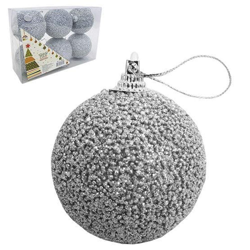 Kit Bolas Natal Prata Glitter 6cm Ø - Decoração