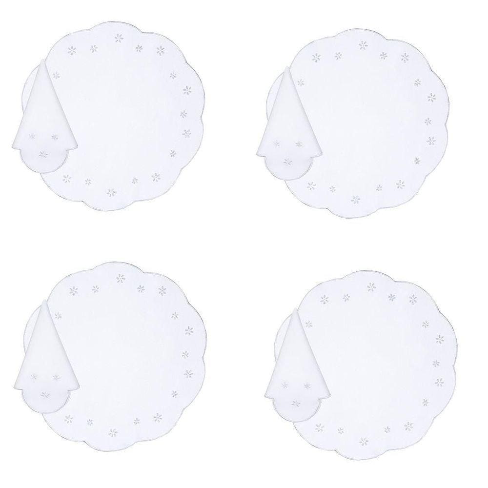 Jogo Americano E Guardanapo Bordado 4 Branco 45Cm Flor