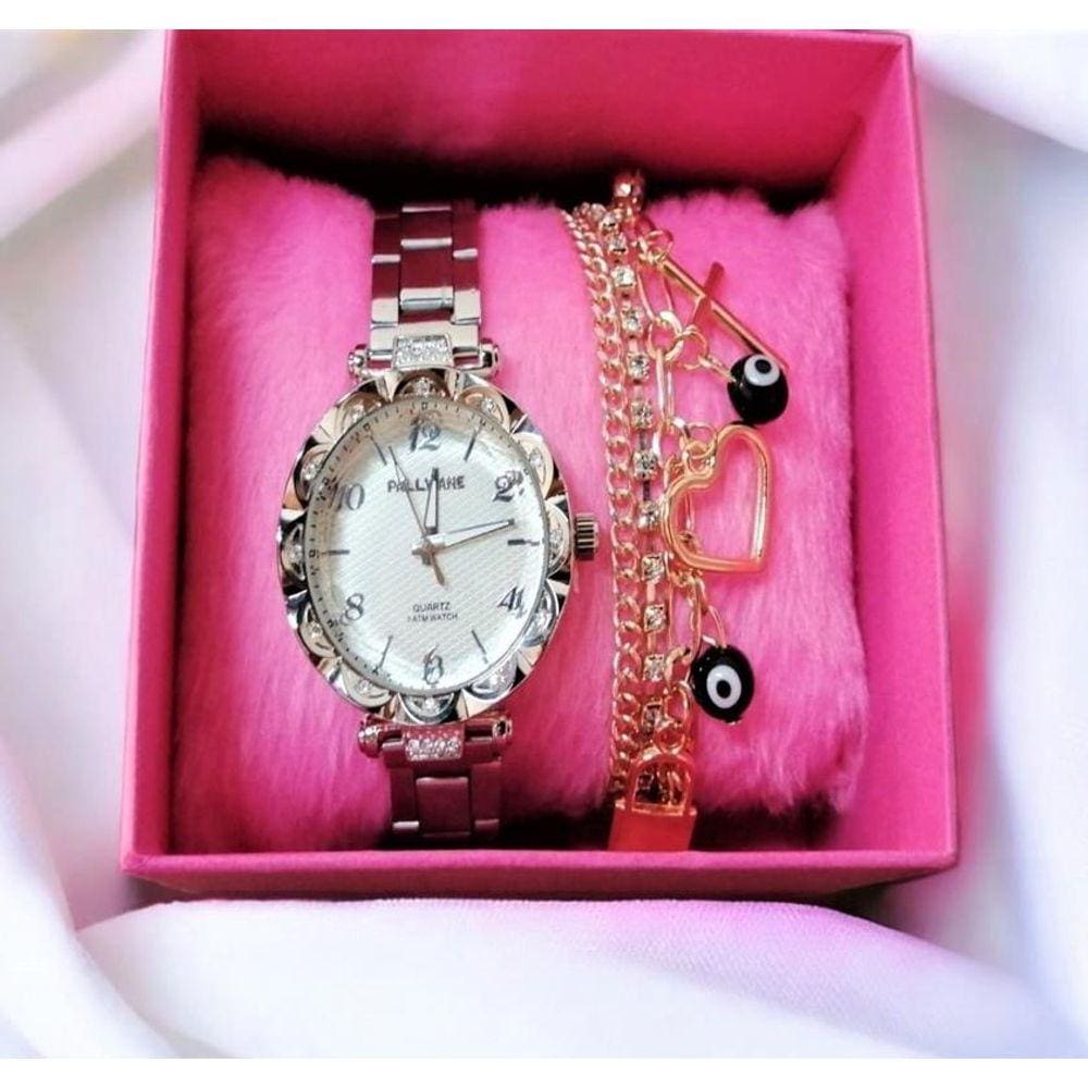 Kit Presente Relogio Feminino Com Pulseira