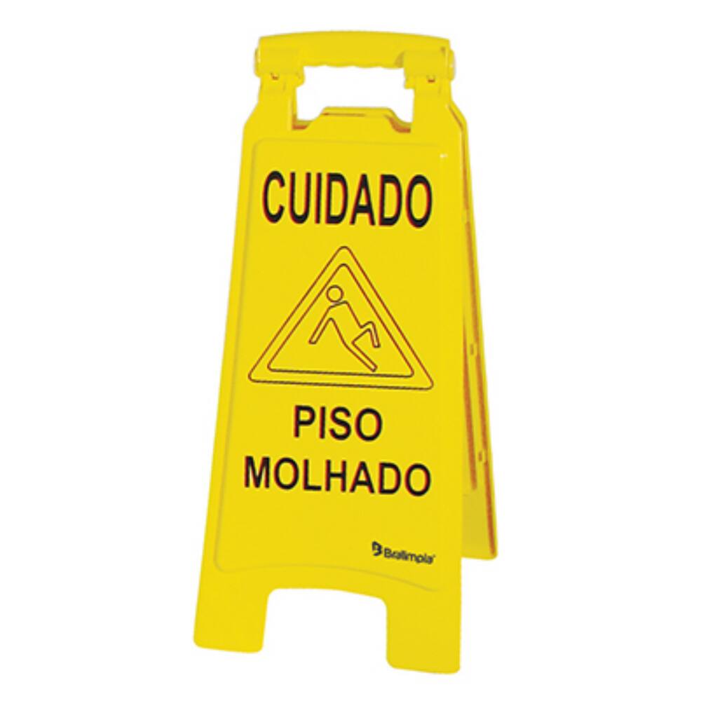 Placa Sinalizadora "Cuidado Piso Molhado" BRALIMPIA
