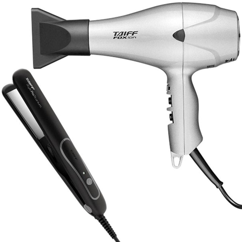 Kit Taiff - Secador Fox Ion Prata 2000W 220V + Prancha Style Prata Pro Titanium 230ºc Bv