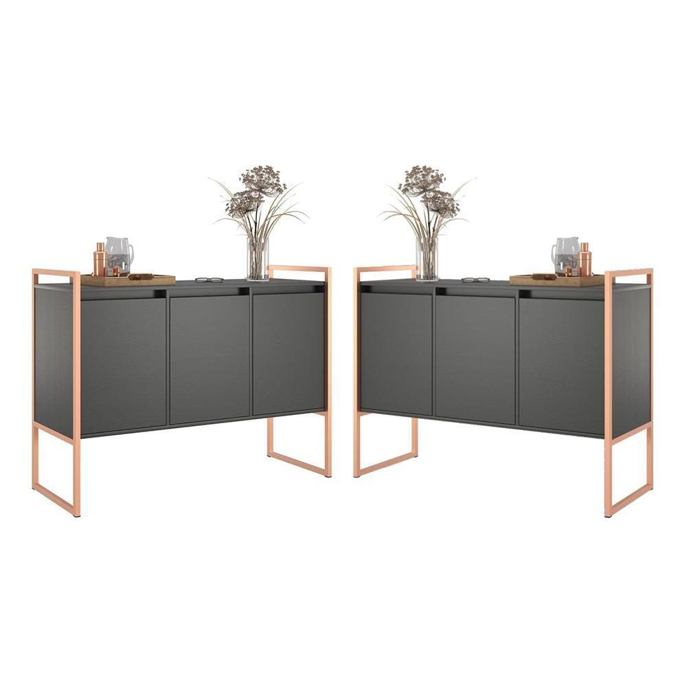 Armario Industrial 3 Portas Balso Preto Cobre Conjunto 2 Peças