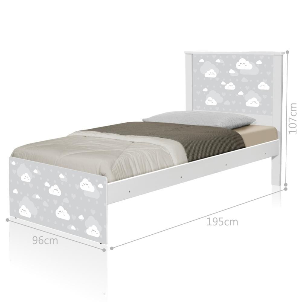 Cama Solteiro Barcelona Nuvem Cinza Menino e Menina Colchão