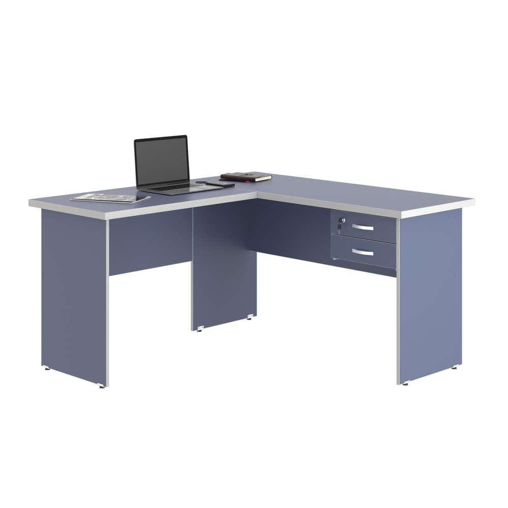Escrivaninha em L com 02 Gavetas Chair Azul