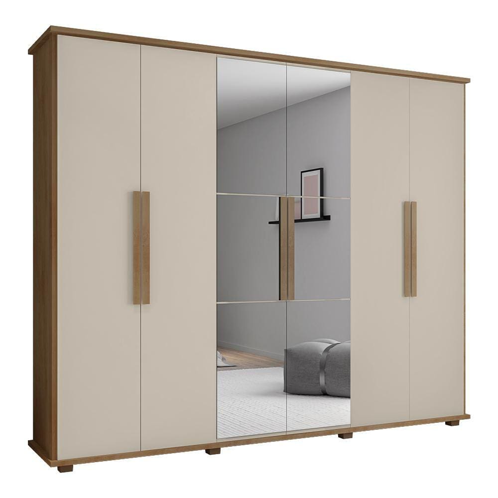 Guarda Roupa Com Espelho 6 Portas Bolzano Cinamomo Off White