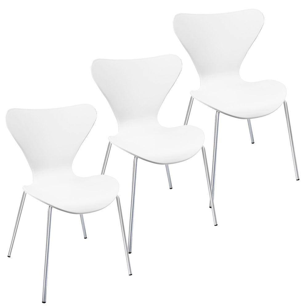 Kit 3 Cadeiras Jacobsen Polipropileno Sala Jantar Base Metal - Branco