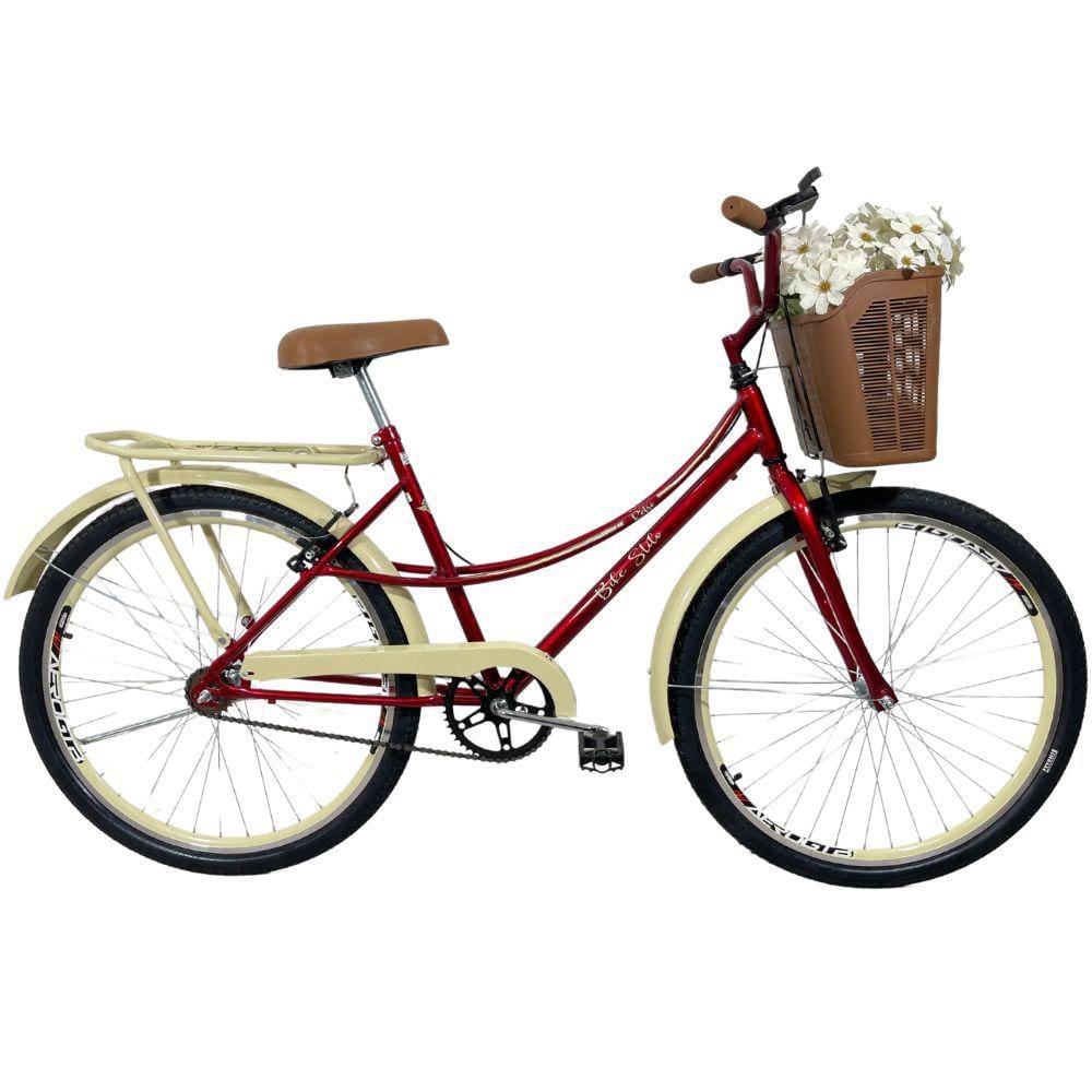 Bicicleta Retrô Vintage Aro 26 Cesta Feminina Vermelho