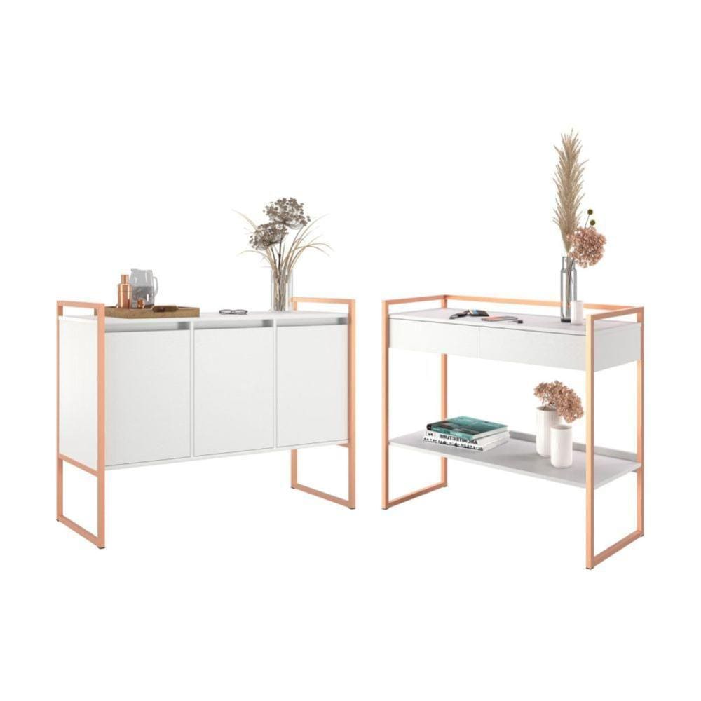 Kit  Buffet e Aparador Industral Plis Branco Cobre