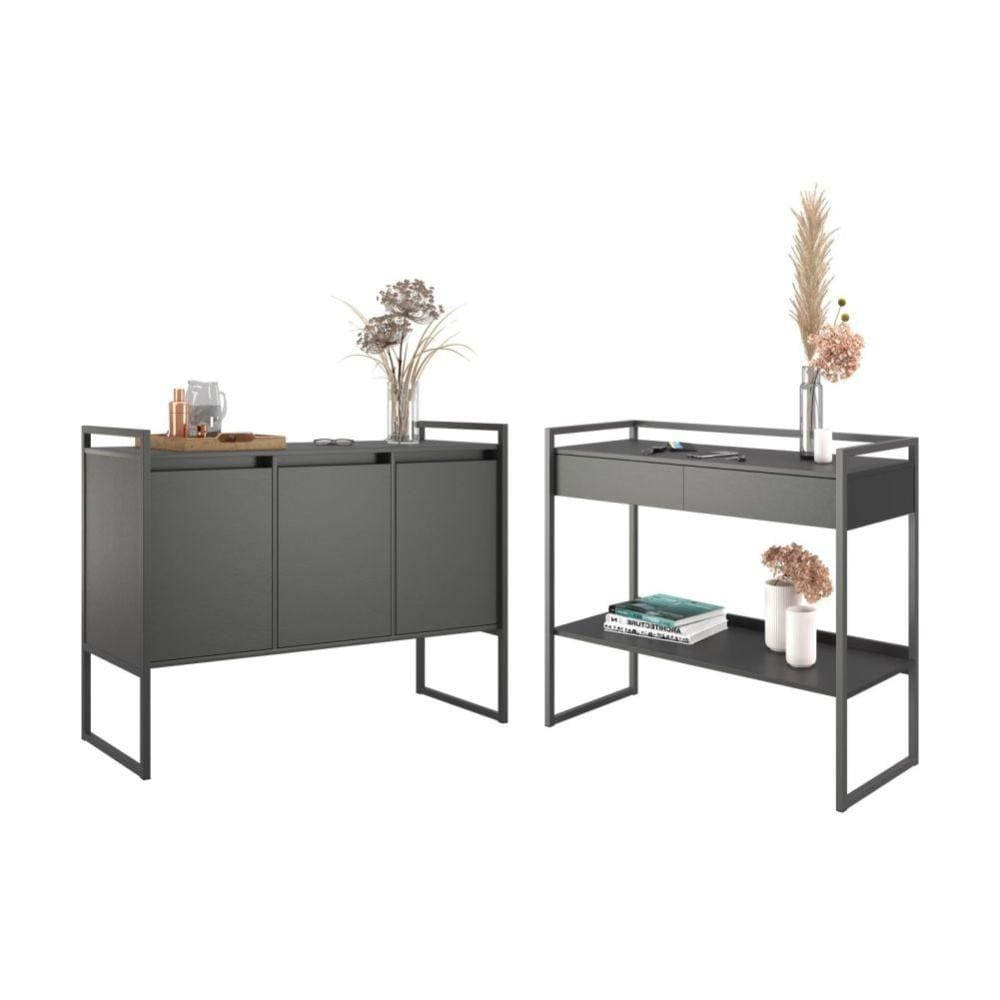 Kit  Buffet e Aparador Industral Plis Preto Onix