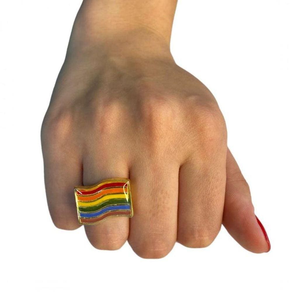 Anel Ajustável Orgulho Lgbt Arco Iris 2,70 Cm Metal