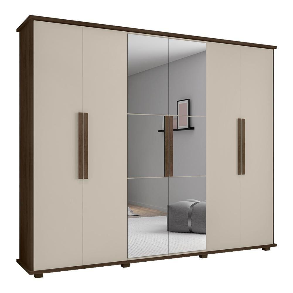 Guarda Roupa Com Espelho 6 Portas Bolzano Freijó Off White