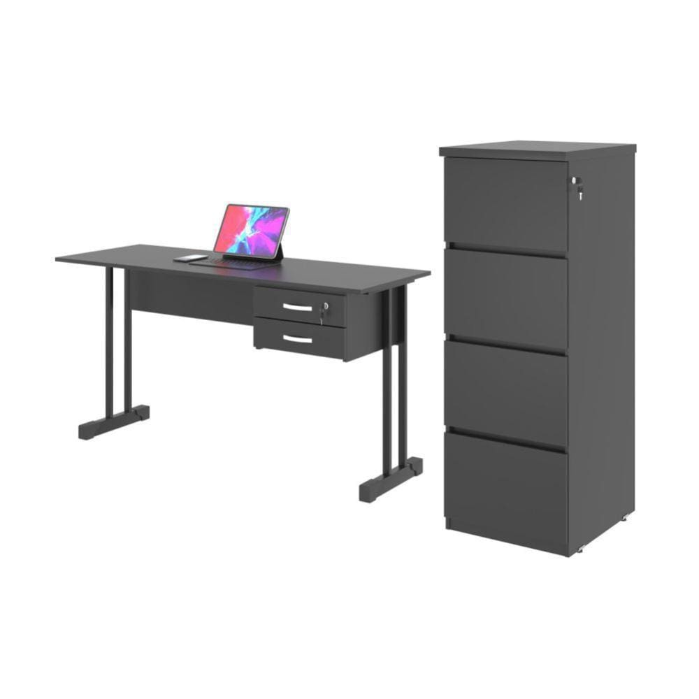 Kit Gaveteiro e Escrivaninha Miuthu Preto Onix