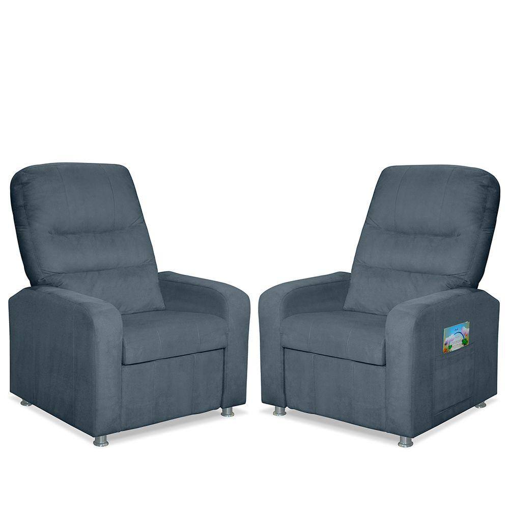 Kit 02 Poltrona Do Papai Reclinável Confortável Suede Azul Turquesa