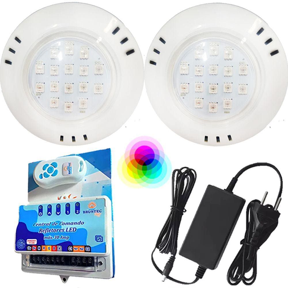 Kit 2 Led 9w Abs RGB Brustec + Comando Smd Brustec + Fonte
