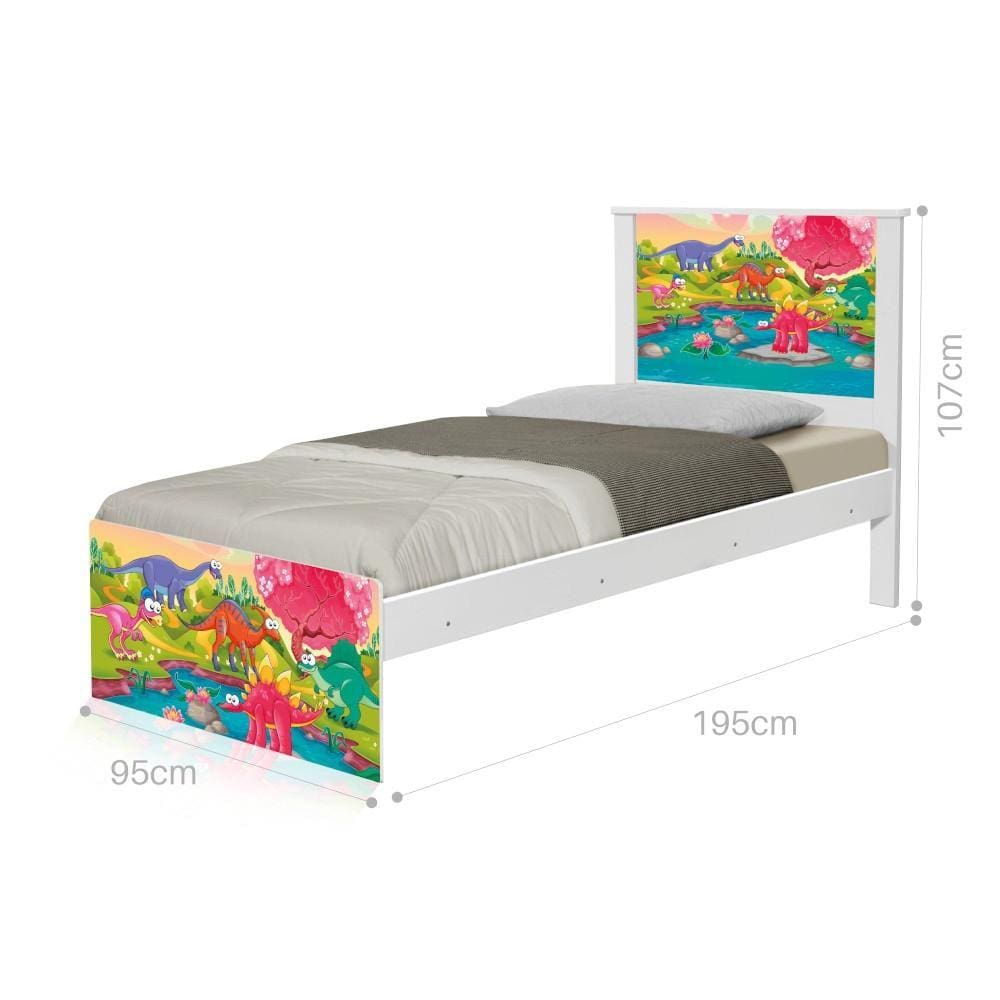 Cama Solteiro Dinossauros Coloridos com Colchão