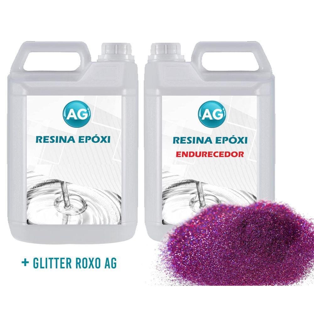 Resina Epóxi 1Kg + Glitter Roxo Ag Baixa Espessura 1Mm A 1Cm