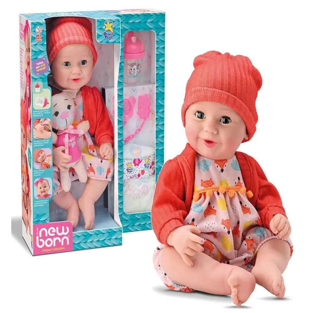 Boneca New Born Unique Collection Body Laranja - Divertoys