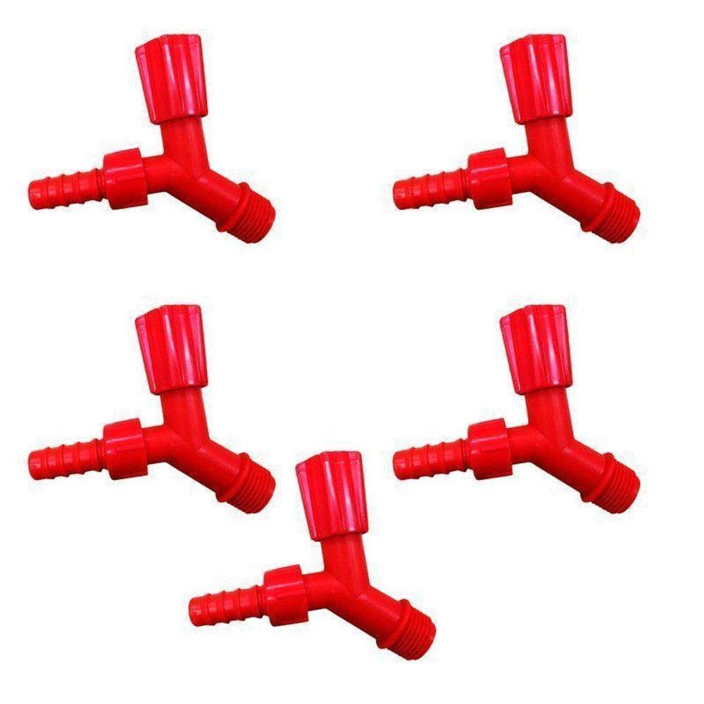 Kit 5 Torneiras Para Tanque E Jardim Bico 3/4 Vermelha