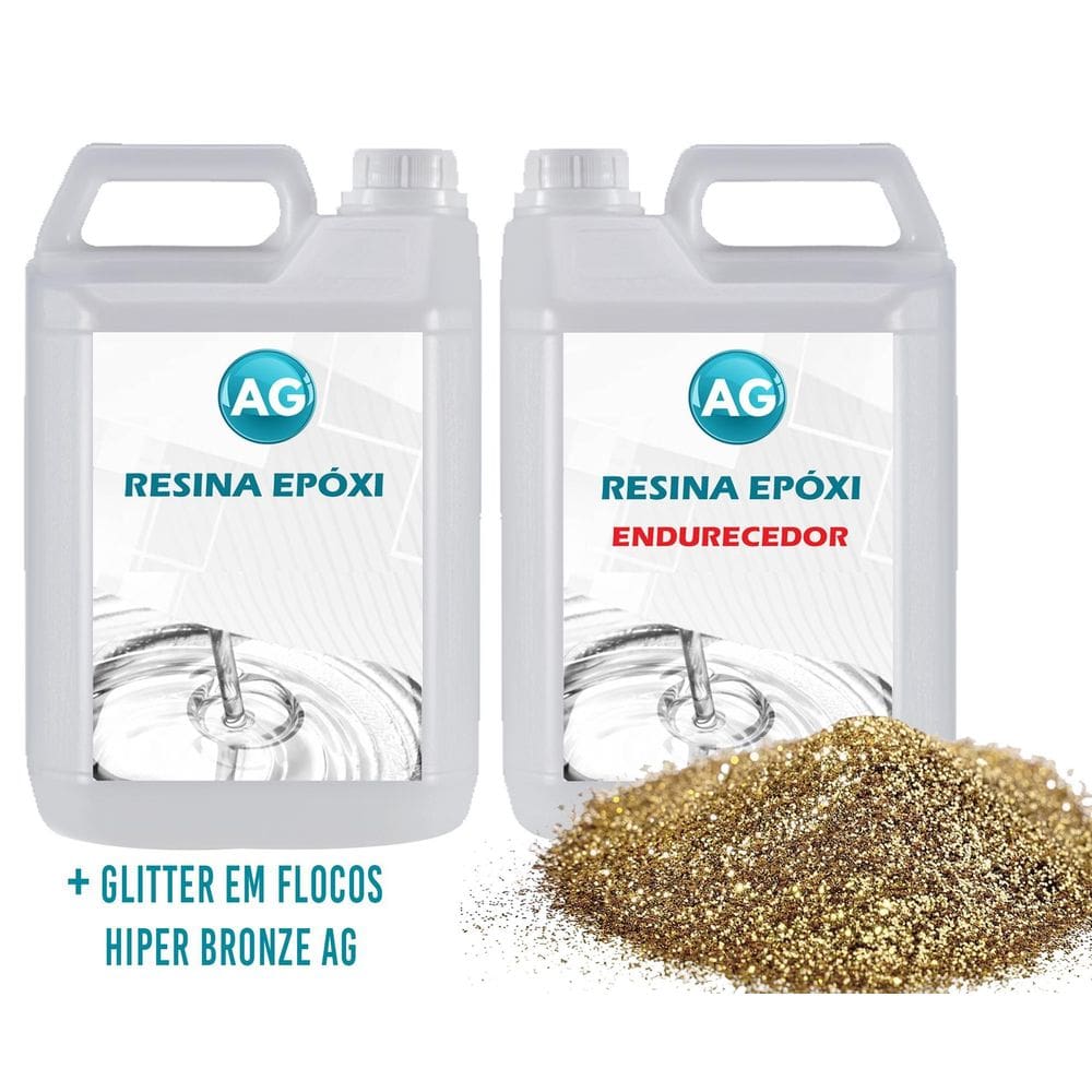 Resina Epóxi 1Kg + Glitter Em Flocos Hiper Bronze Ag Baixa E