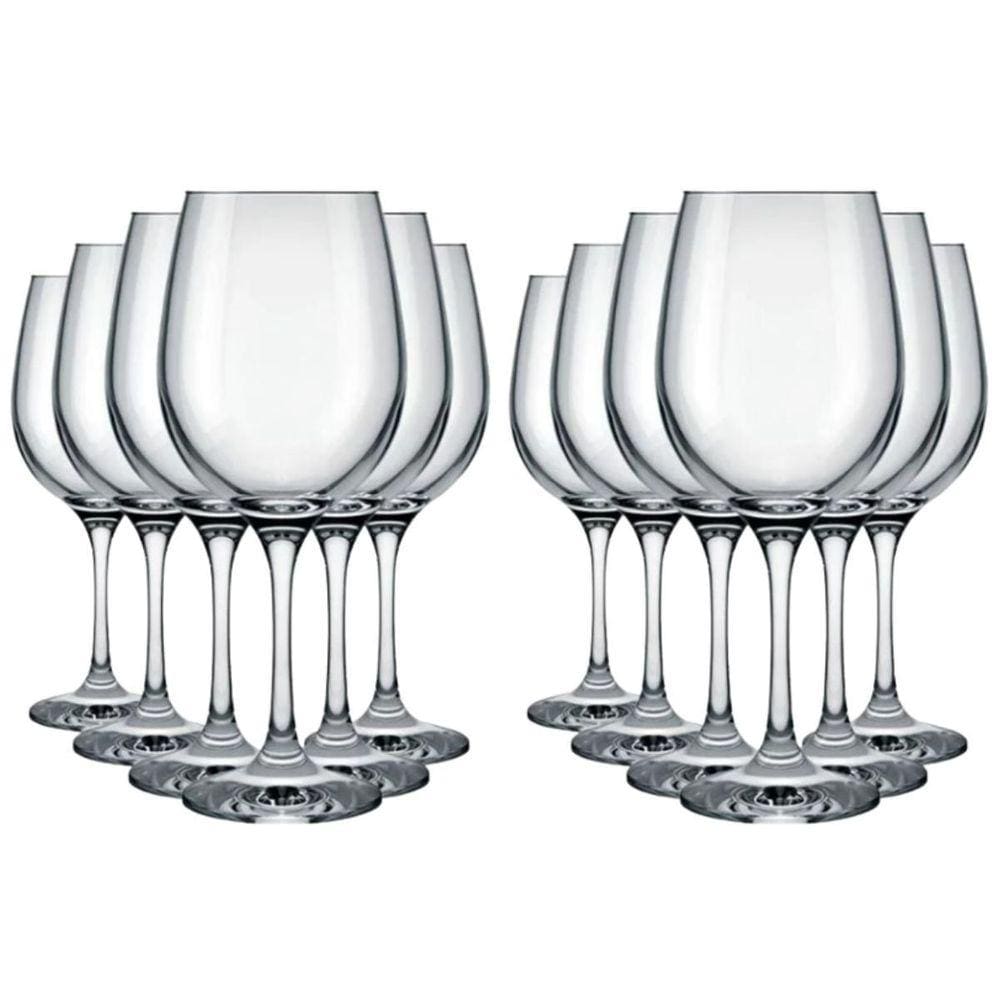 Jogo de 12 Taças Vinho/Água 465ml - Vidro Cristalino