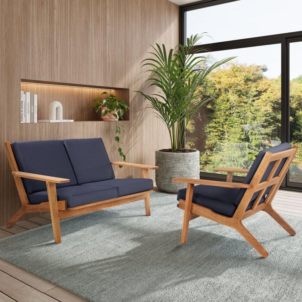 Poltrona Stain Jatobá Acquablock Lótus Azul/Jatobá