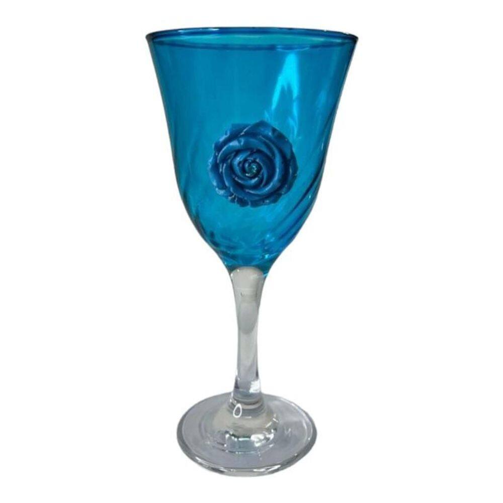 Taça Azul Iemanjá Lirio Rosa Super Luxo 330 Ml -Vidro